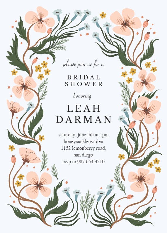Wonderland floral by meghann rader -  invitación para bridal shower