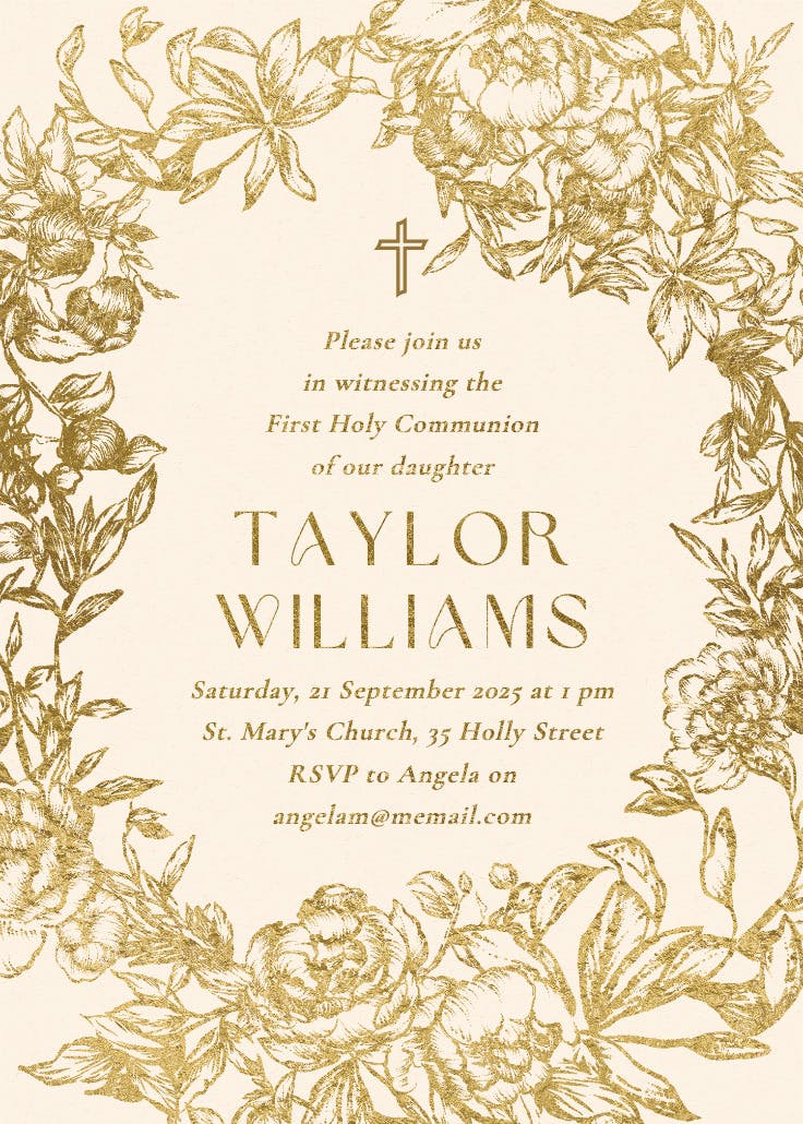 Antique florals - invitación de comunión