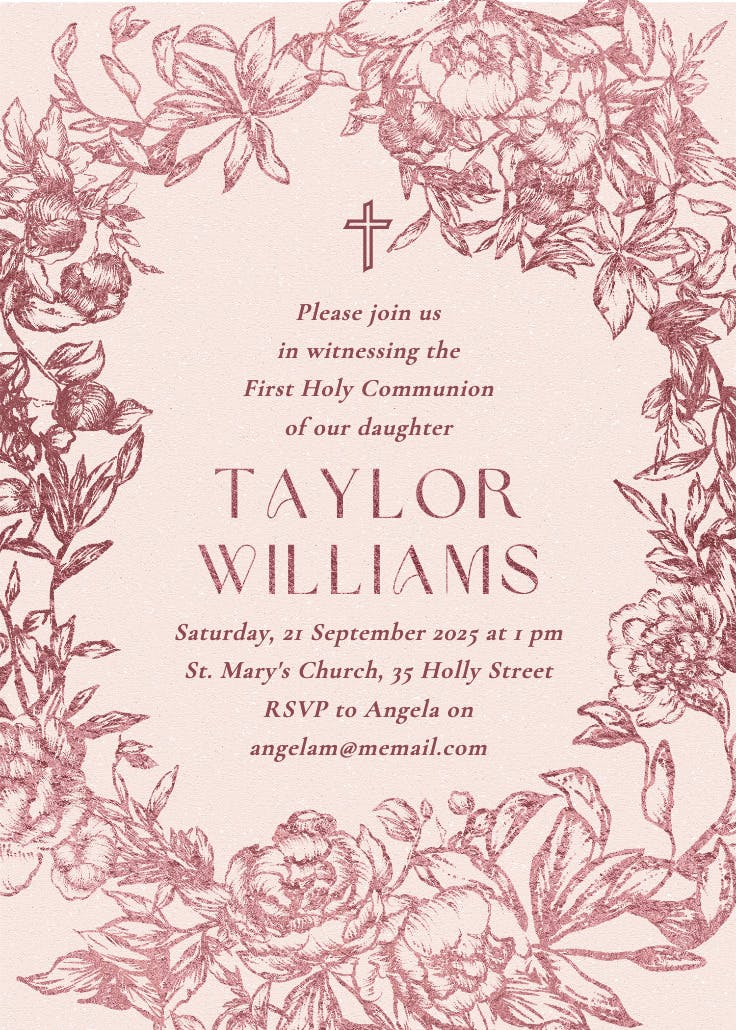 Antique florals - invitación de comunión