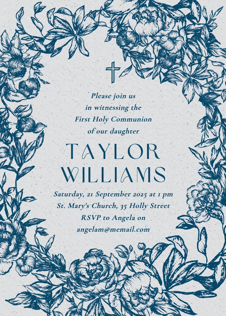 Antique florals - invitación de comunión