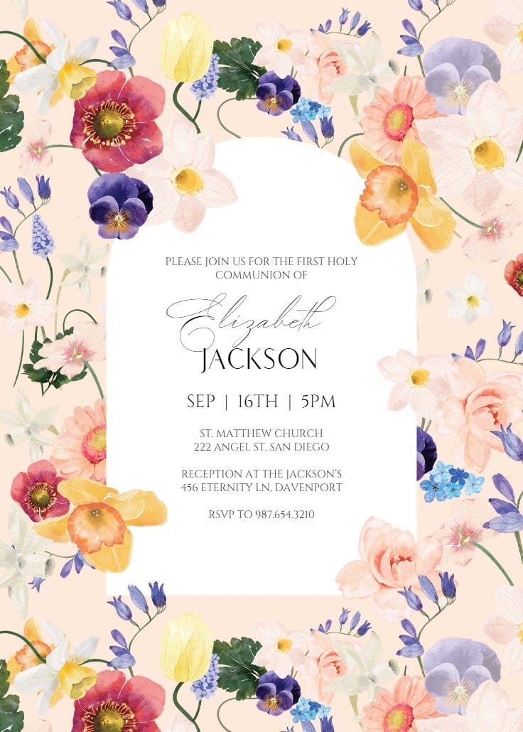 Arch bloom pattern - first holy communion invitation