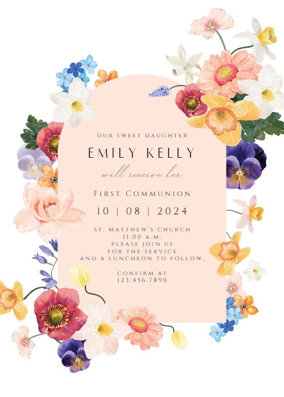 Arch blooms - first holy communion invitation