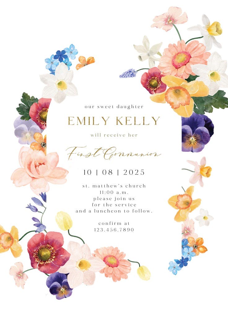 Arch blooms - first holy communion invitation