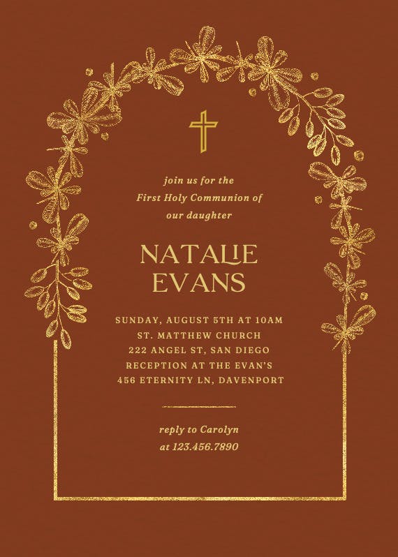 Autumn cross - first holy communion invitation