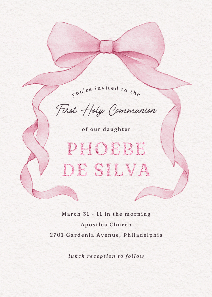 Ballerina bow - first holy communion invitation
