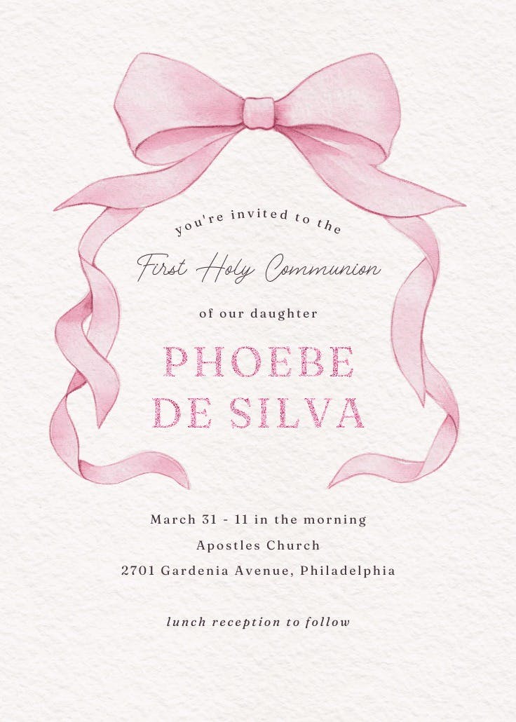 Ballerina bow - first holy communion invitation