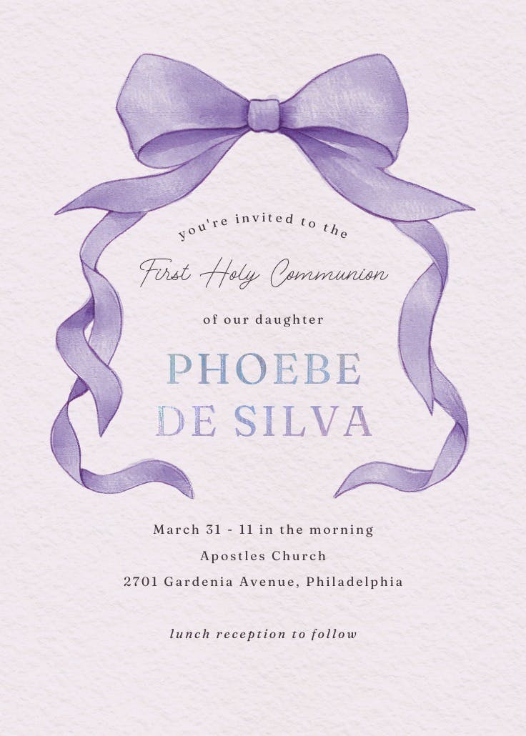 Ballerina bow - first holy communion invitation