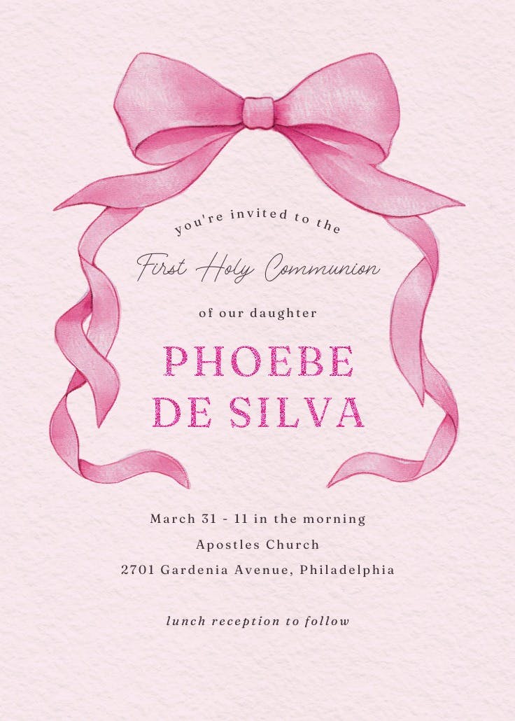 Ballerina bow - first holy communion invitation