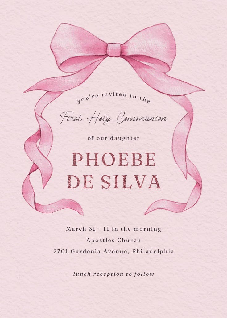 Ballerina bow - first holy communion invitation