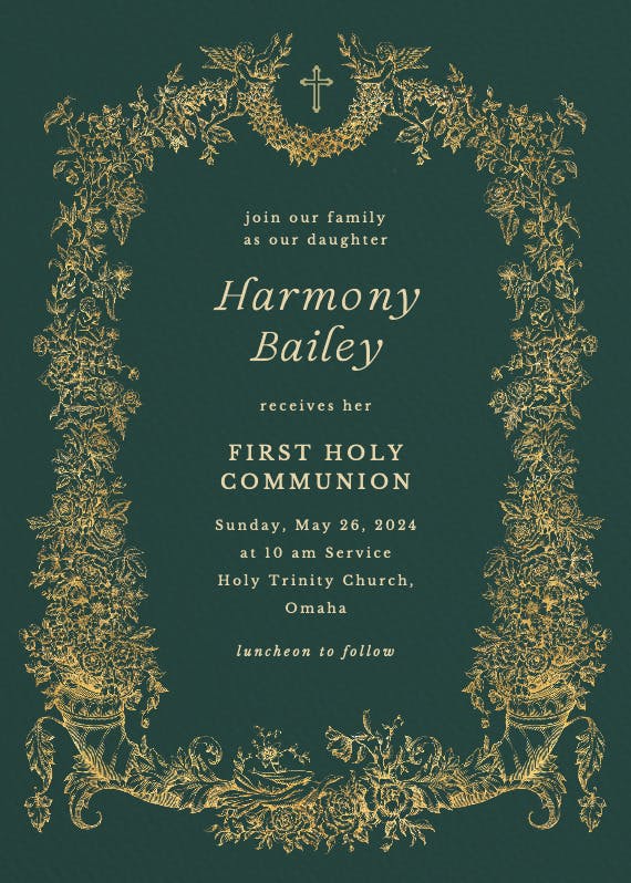 Baroque blooms - first holy communion invitation