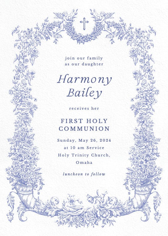 Baroque blooms - first holy communion invitation