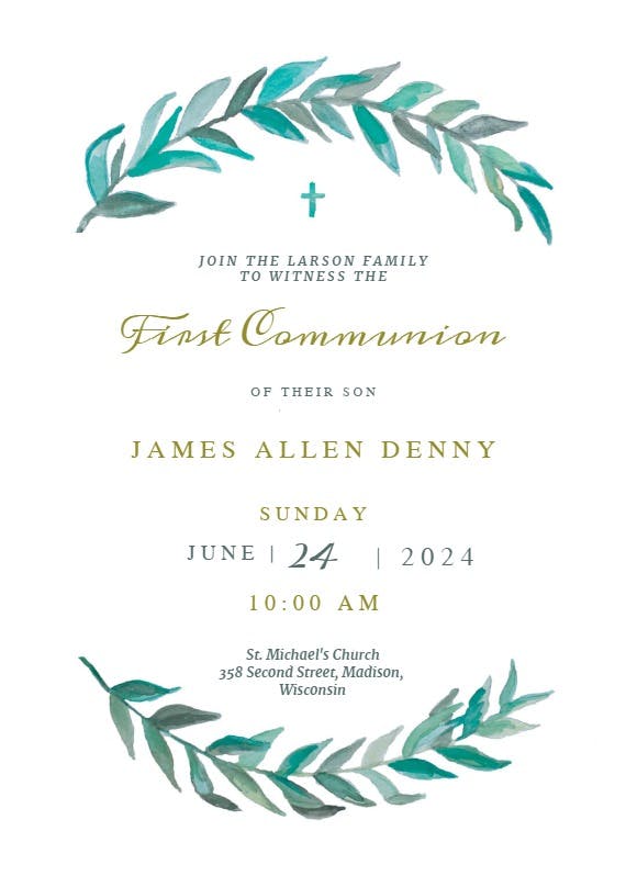 Bay laurel - first holy communion invitation