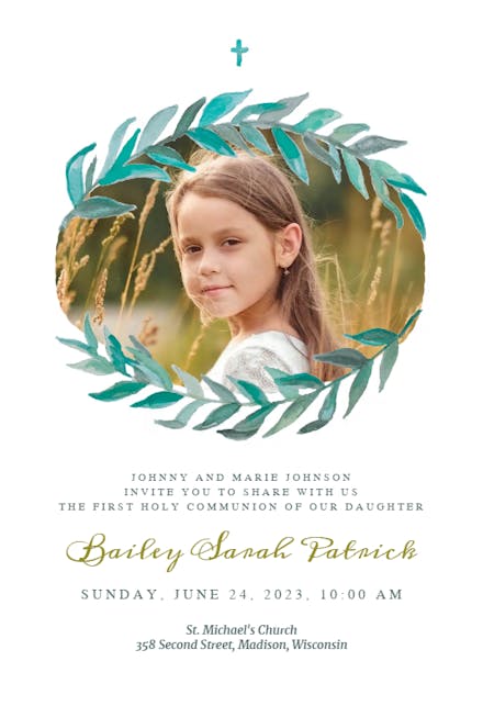 Bay Laurel - First Holy Communion Invitation