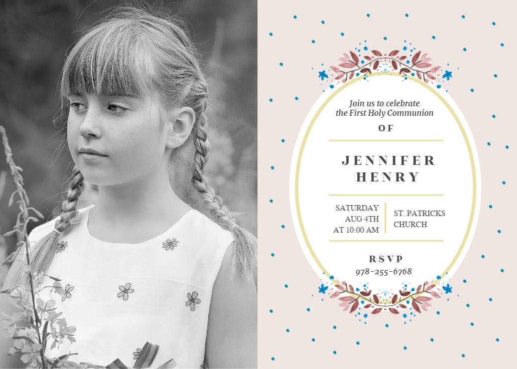 Birth flowers - first holy communion invitation