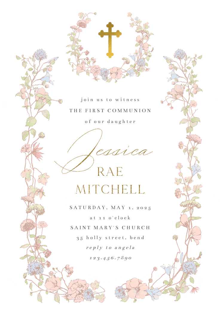 Blessed blossoms - first holy communion invitation