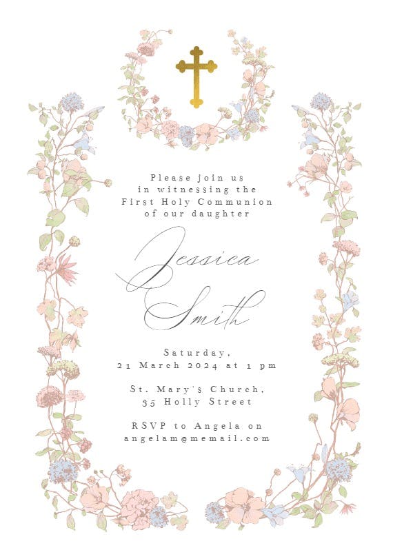 Blessed blossoms - first holy communion invitation