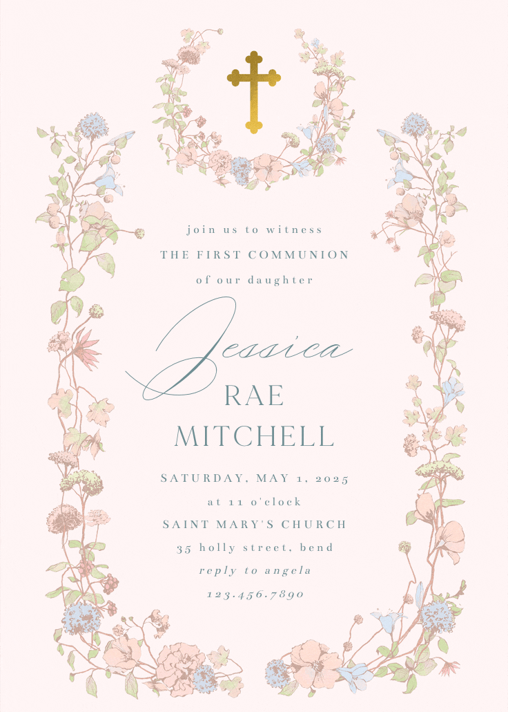Blessed blossoms - first holy communion invitation