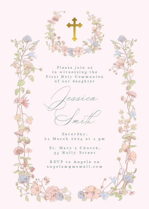 Blessed blossoms - first holy communion invitation