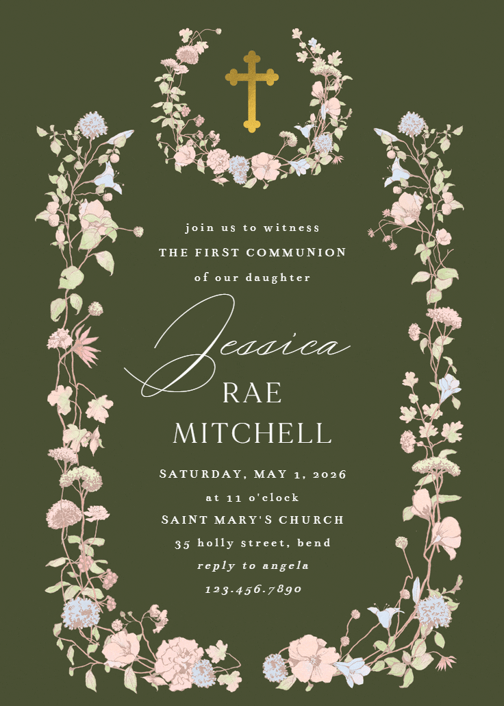 Blessed blossoms - first holy communion invitation