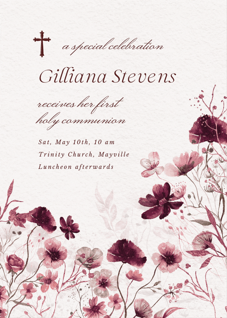 Blooming palette - first holy communion invitation