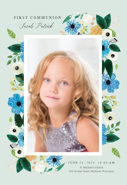 Blue & Orange - First Holy Communion Invitation