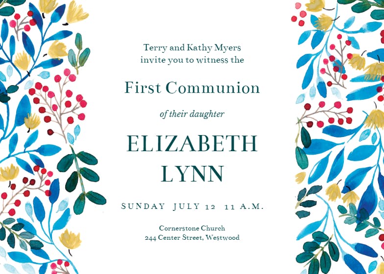 Blue & red - first holy communion invitation
