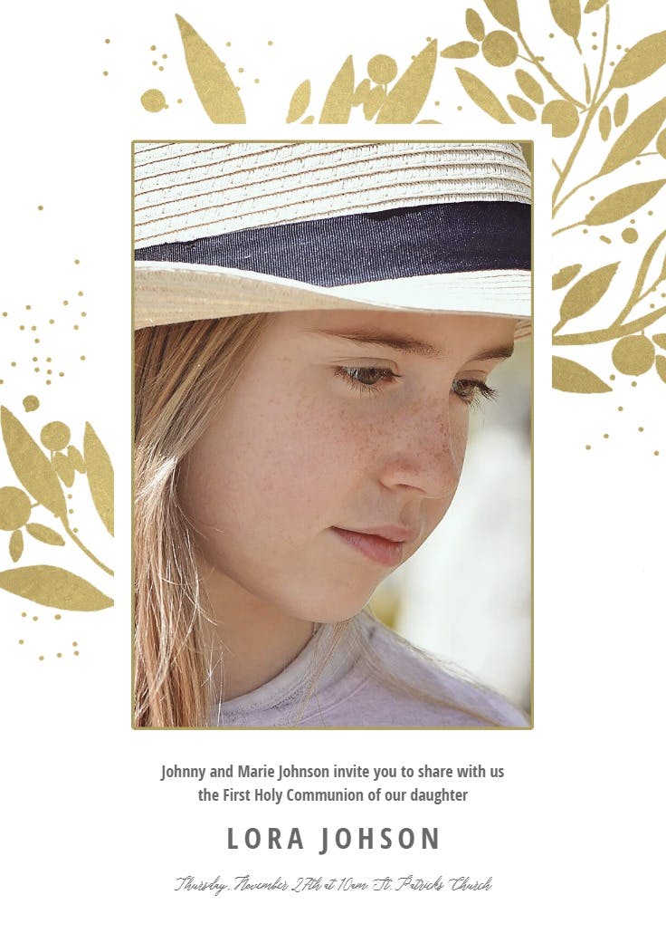 Blueberry fields - first holy communion invitation