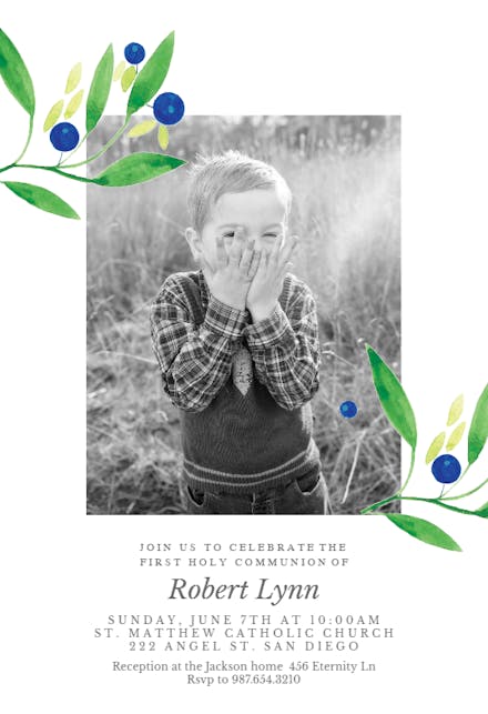 Blueberry fields - First Holy Communion Invitation