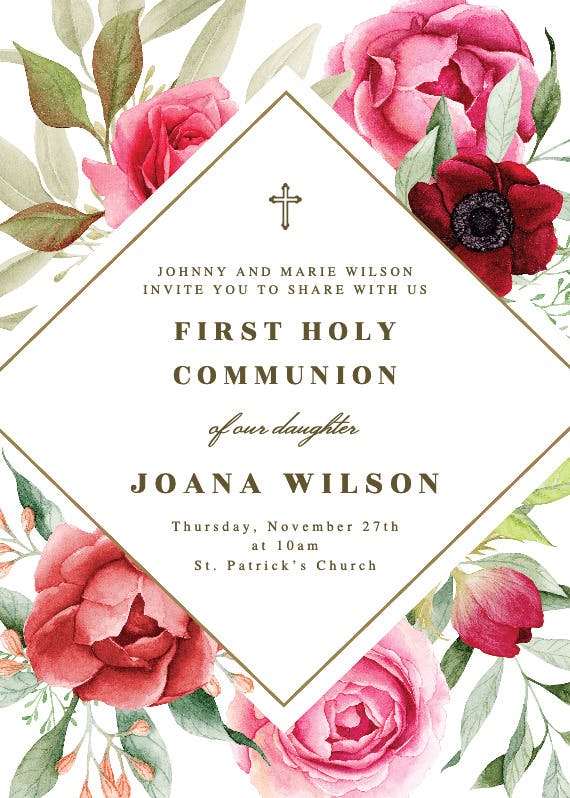 Boho romance - first holy communion invitation