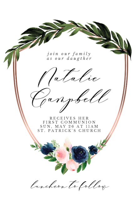 Bridal Navy Flower Crest - First Holy Communion Invitation