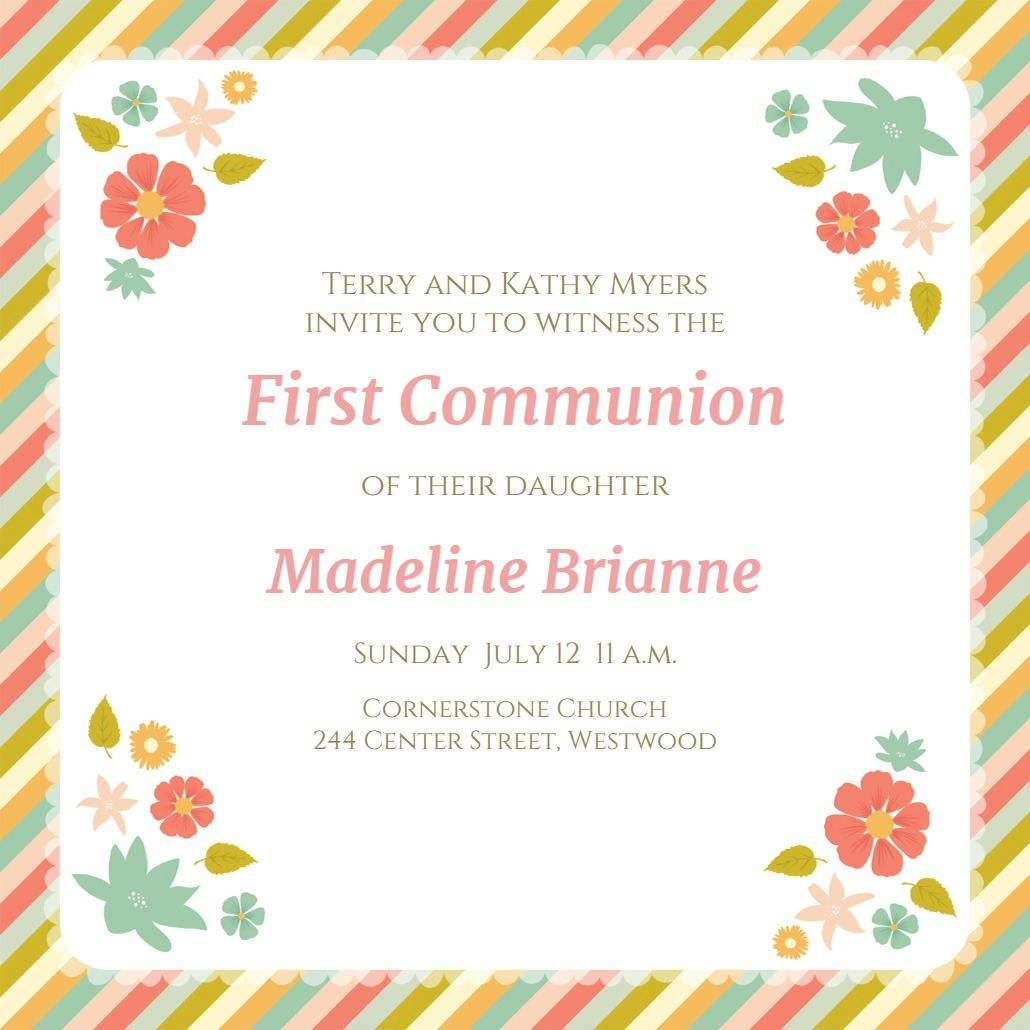 Bright borders square - first holy communion invitation