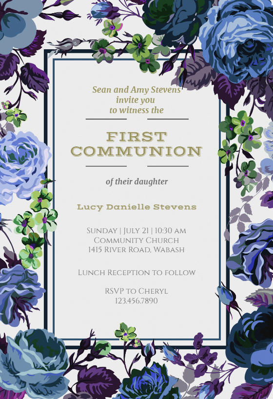 Spring Fairy Flower - First Holy Communion Invitation Template 