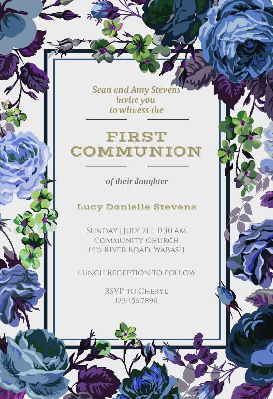 Cabbage roses - first holy communion invitation