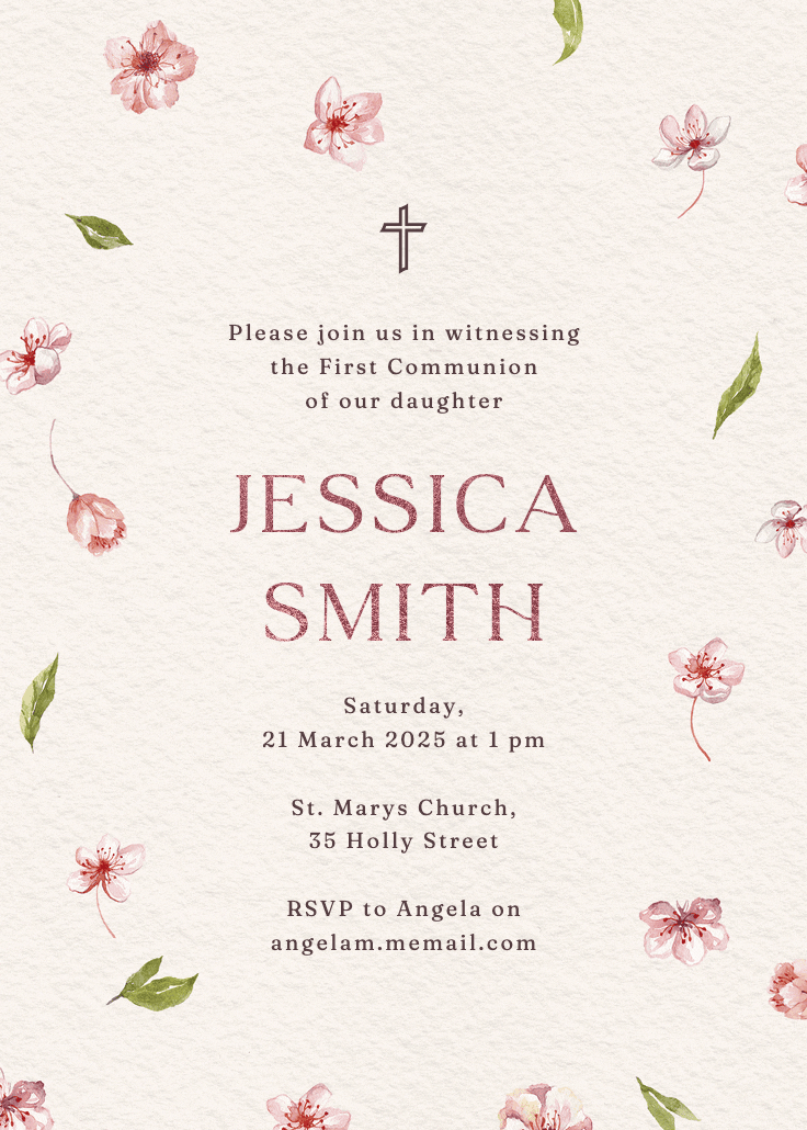 Cherry blossoms - first holy communion invitation