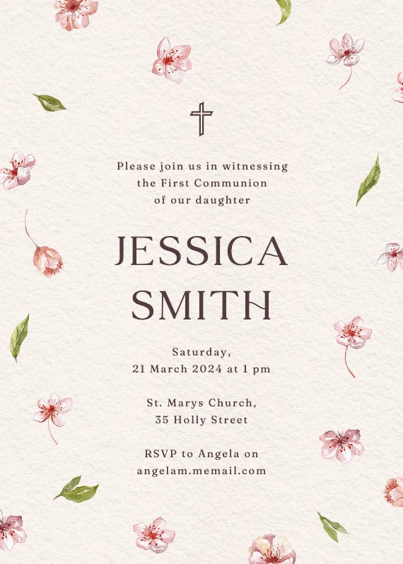 Cherry blossoms - first holy communion invitation