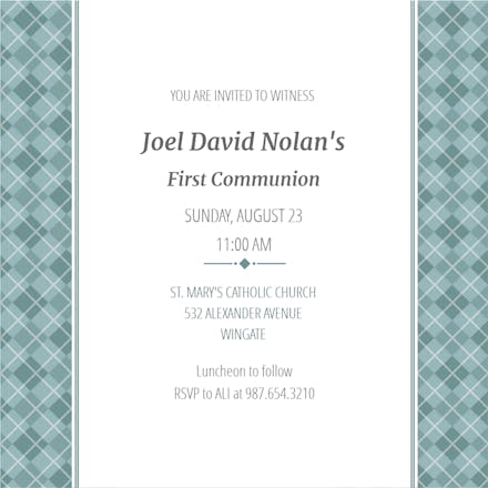 Classic Plaid Trim - First Holy Communion Invitation