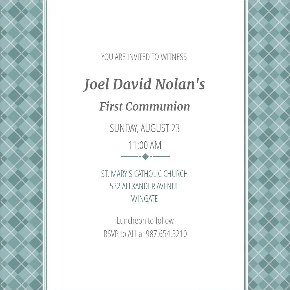 Classic plaid trim - first holy communion invitation