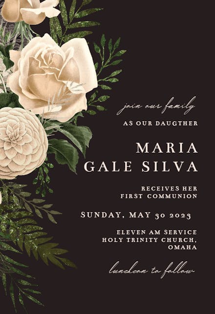 Cream Bouquets - First Holy Communion Invitation