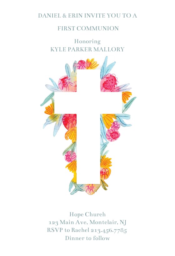 Cross flowers - first holy communion invitation