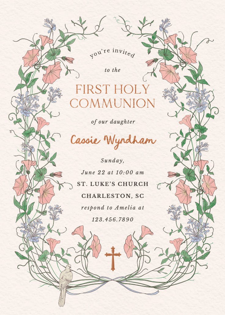 Dainty victorian - first holy communion invitation