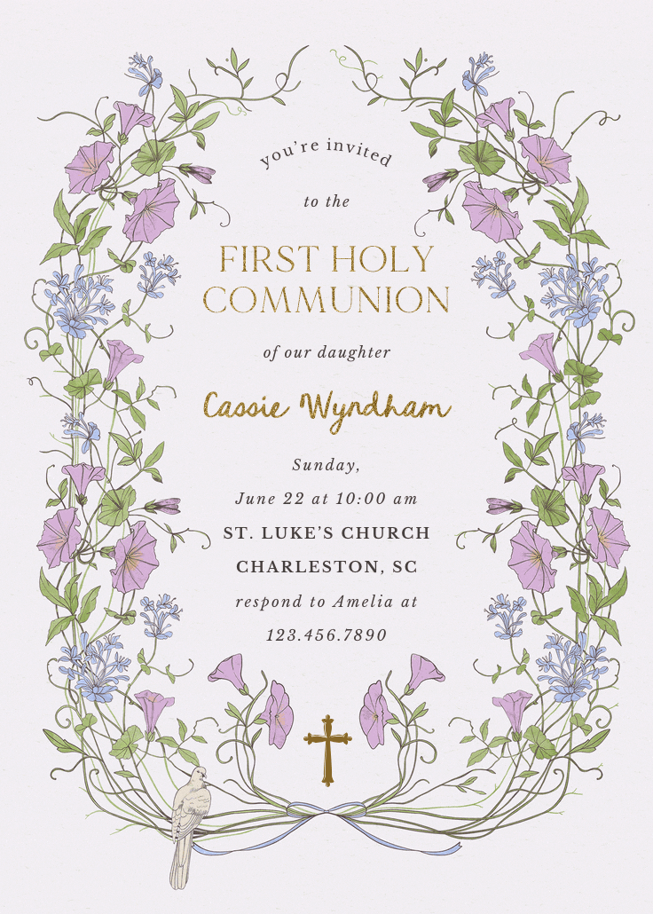 Dainty victorian - first holy communion invitation