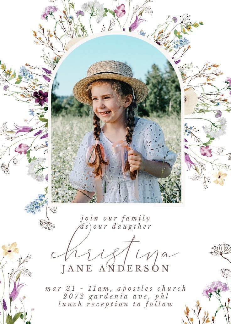 Dainty wild floral - first holy communion invitation