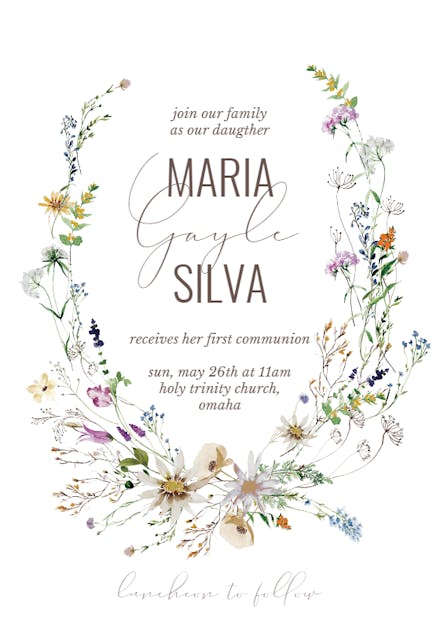 Dainty Wild Flowers - First Holy Communion Invitation