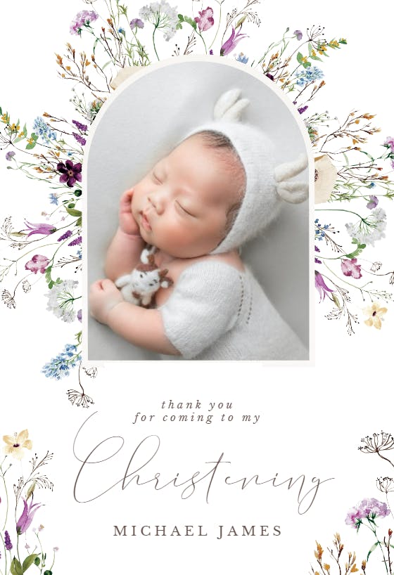 Dainty wild floral - baptism thank you card