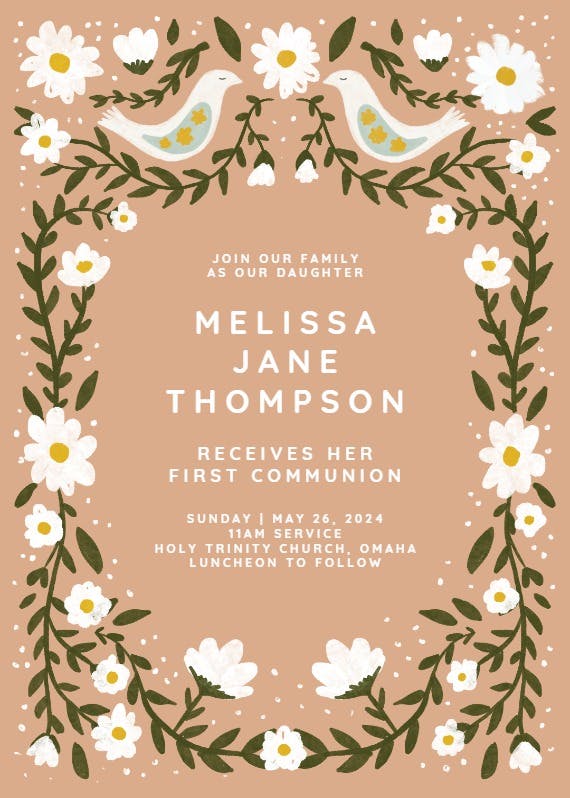 Daisy frame - first holy communion invitation