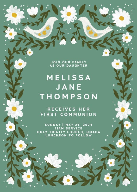 Daisy frame - first holy communion invitation