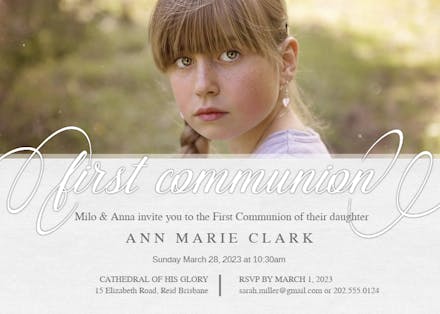 Elegant calligraphy - First Holy Communion Invitation