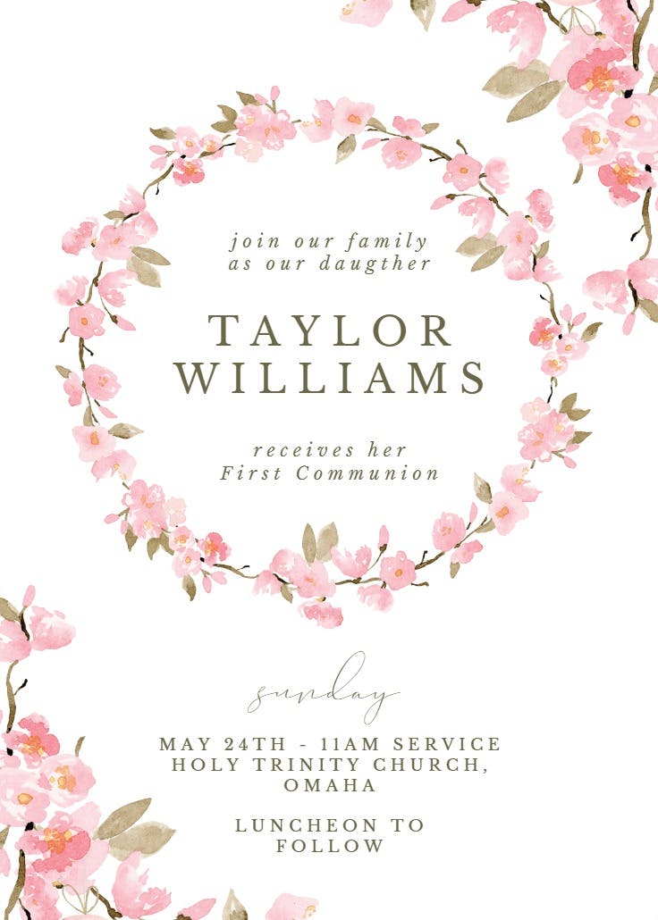 Elegant cherry blossom - first holy communion invitation