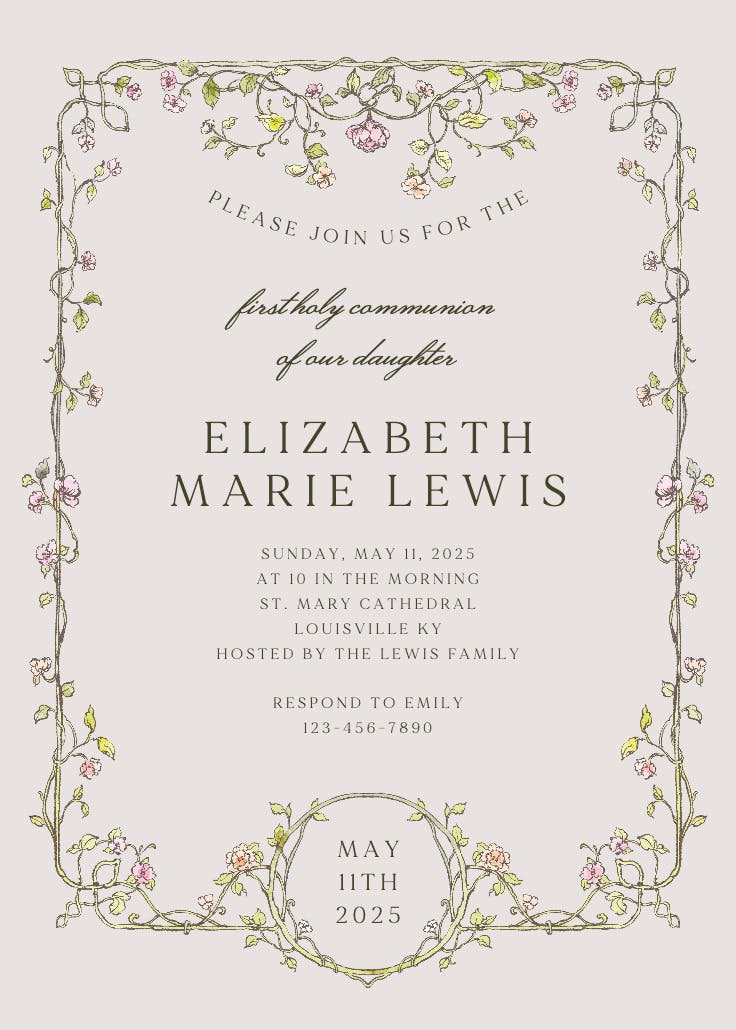 Elegant florals - invitación de comunión