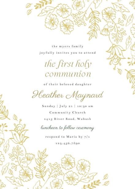 Elegant flowers - first holy communion invitation